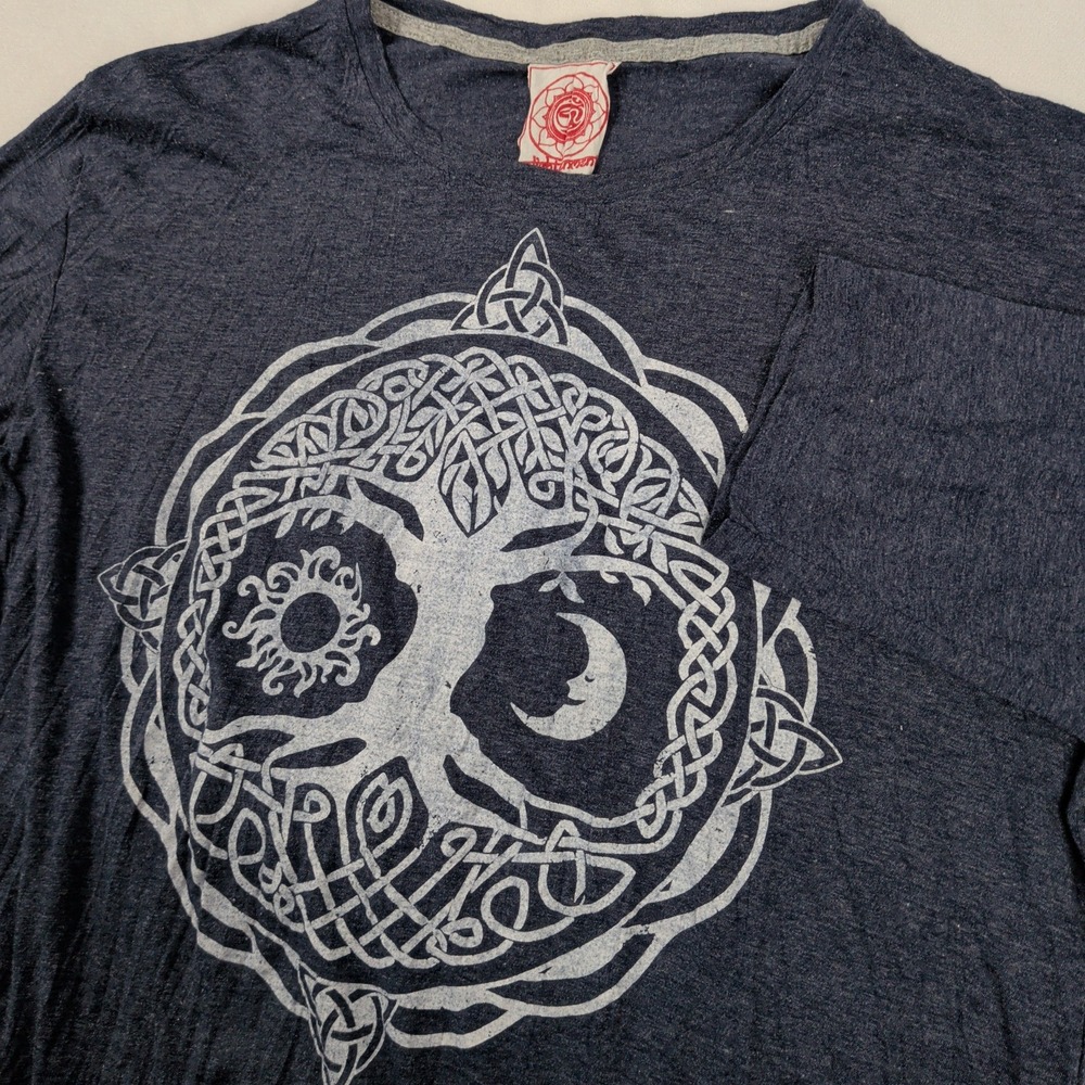 Enlightenment Celtic Tree of Life‎ Sun Moon Long Sleeve T-Shirt Blue XL Cotton